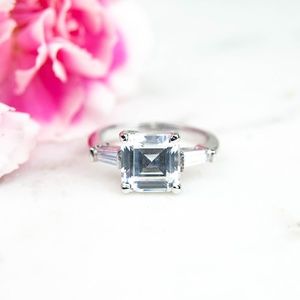 Sterling Silver & Princess Cut Cubic Zirconia Engagement Ring
